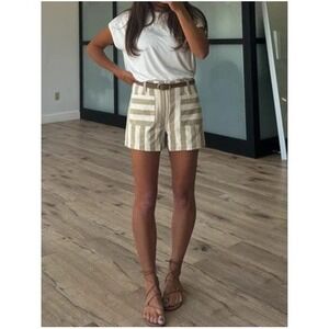Talulah Tan White Striped High Waisted Cotton Shorts Womens Size M New